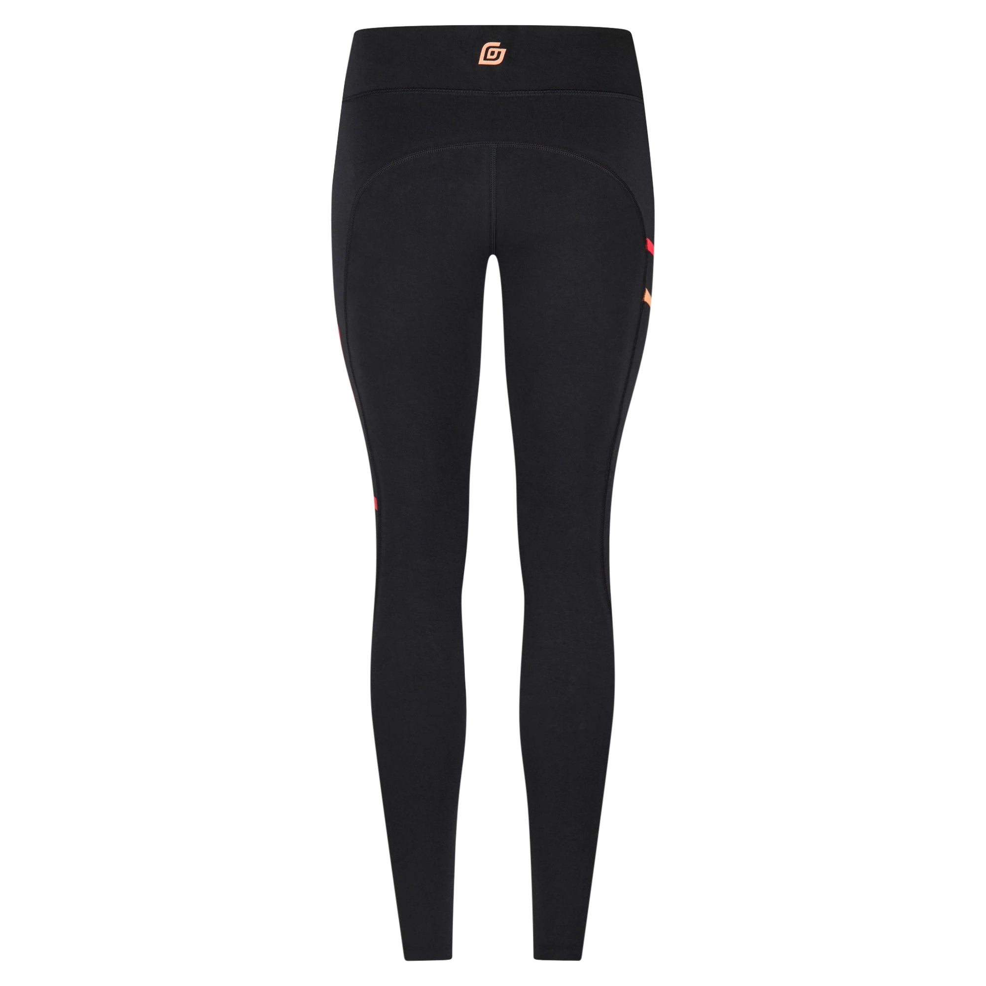 KiiGO Damen Lauf-Leggings in Schwarz, Rückansicht, glatte Passform für freien Bewegungsablauf beim Laufen