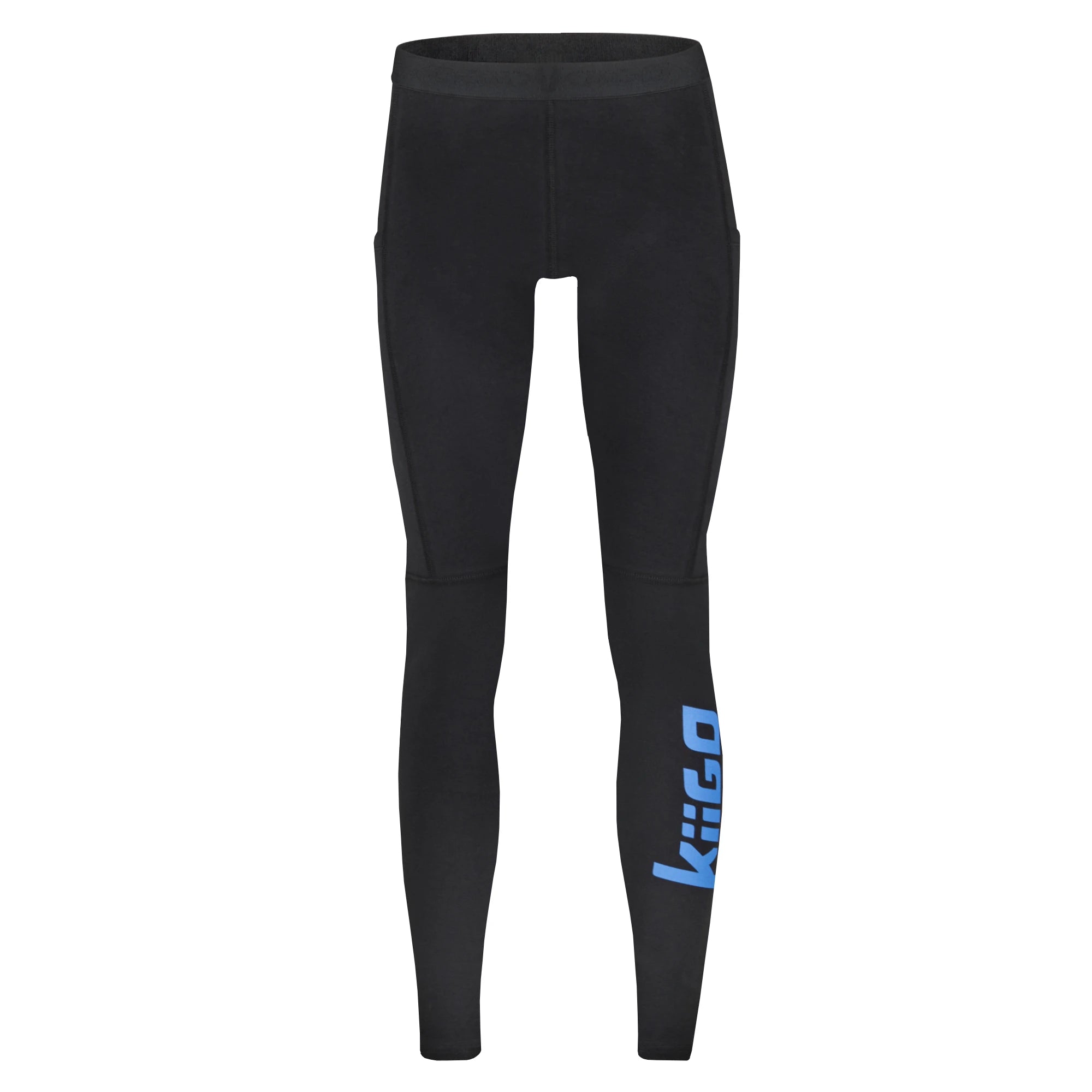 KiiGO Herren Lauf-Leggings in Schwarz aus Bio-Baumwolle, Vorderansicht, elastischer Sitz