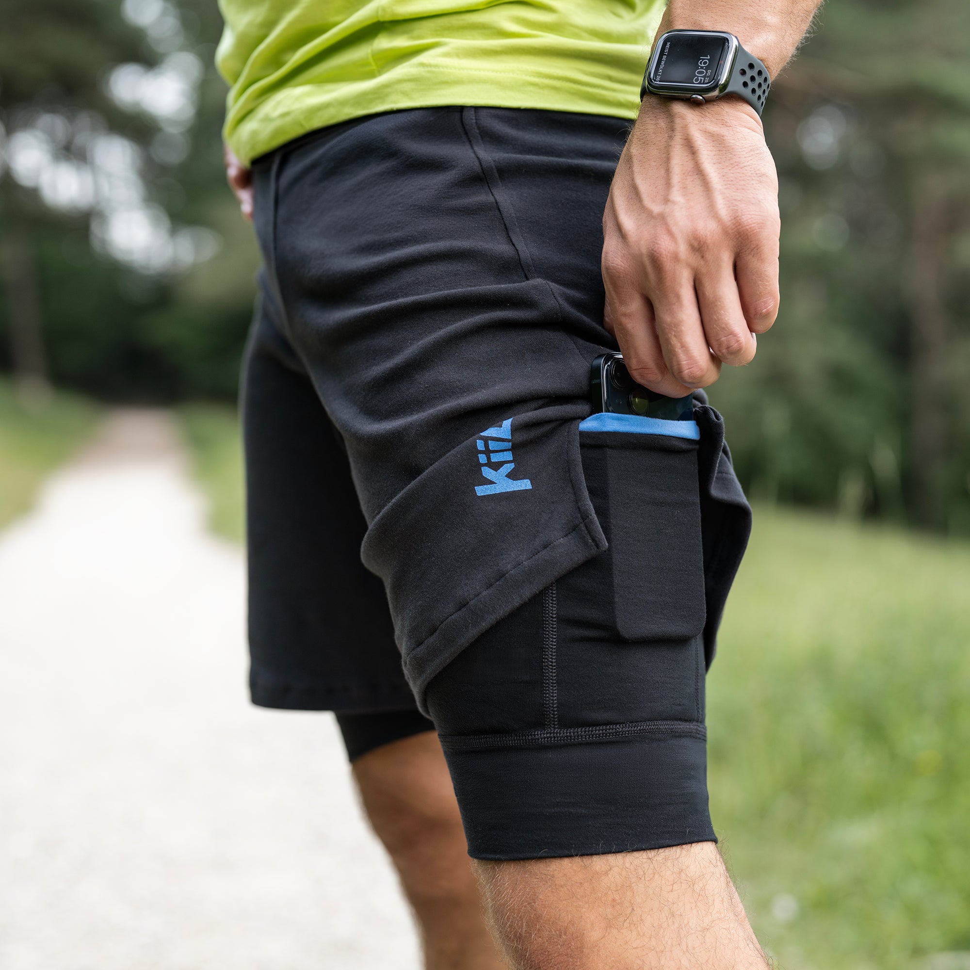 Herren Laufshorts mit Innen-Tights - Schwarz