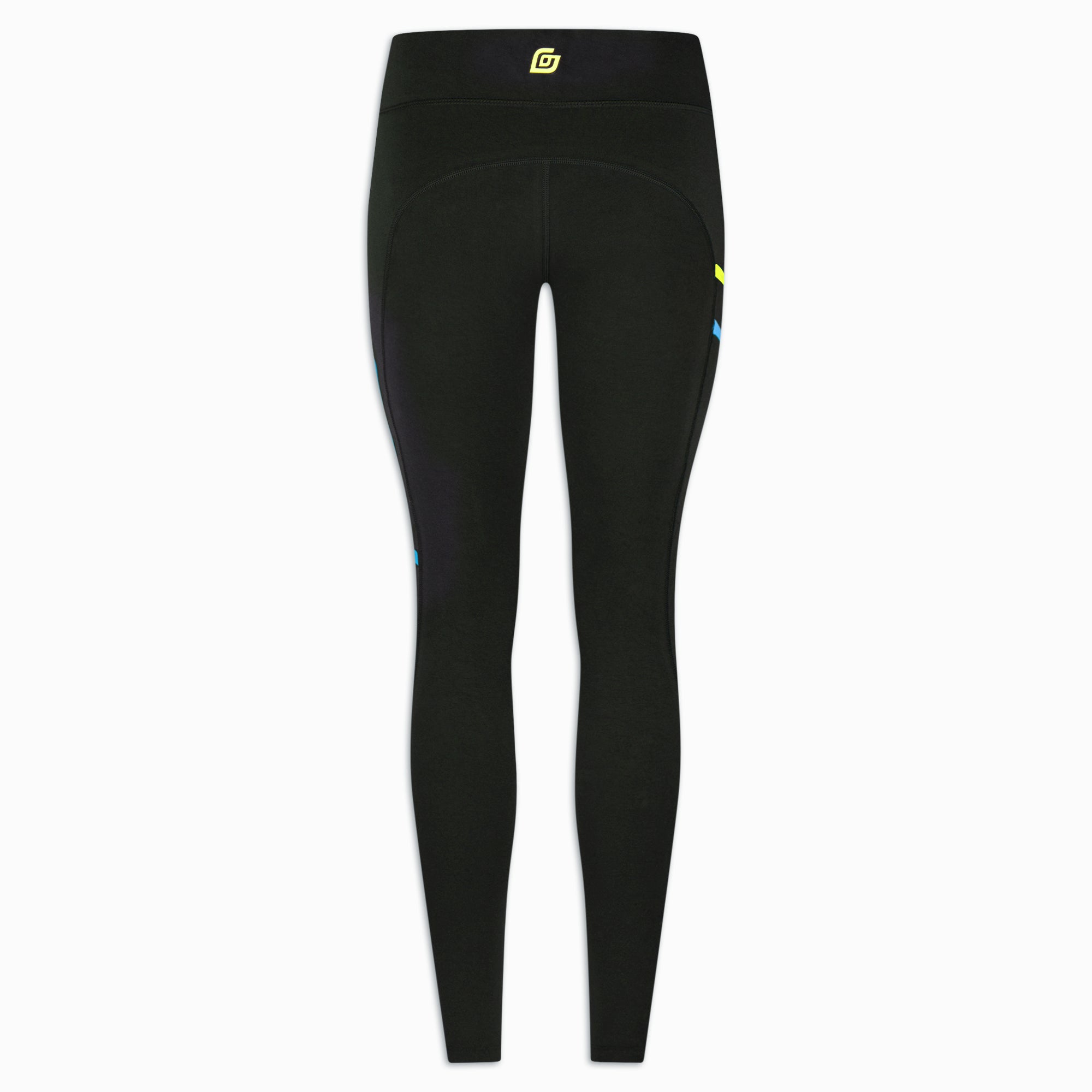 Damen Lauf-Leggings Schwarz mit Neon-Akzenten – Frontansicht