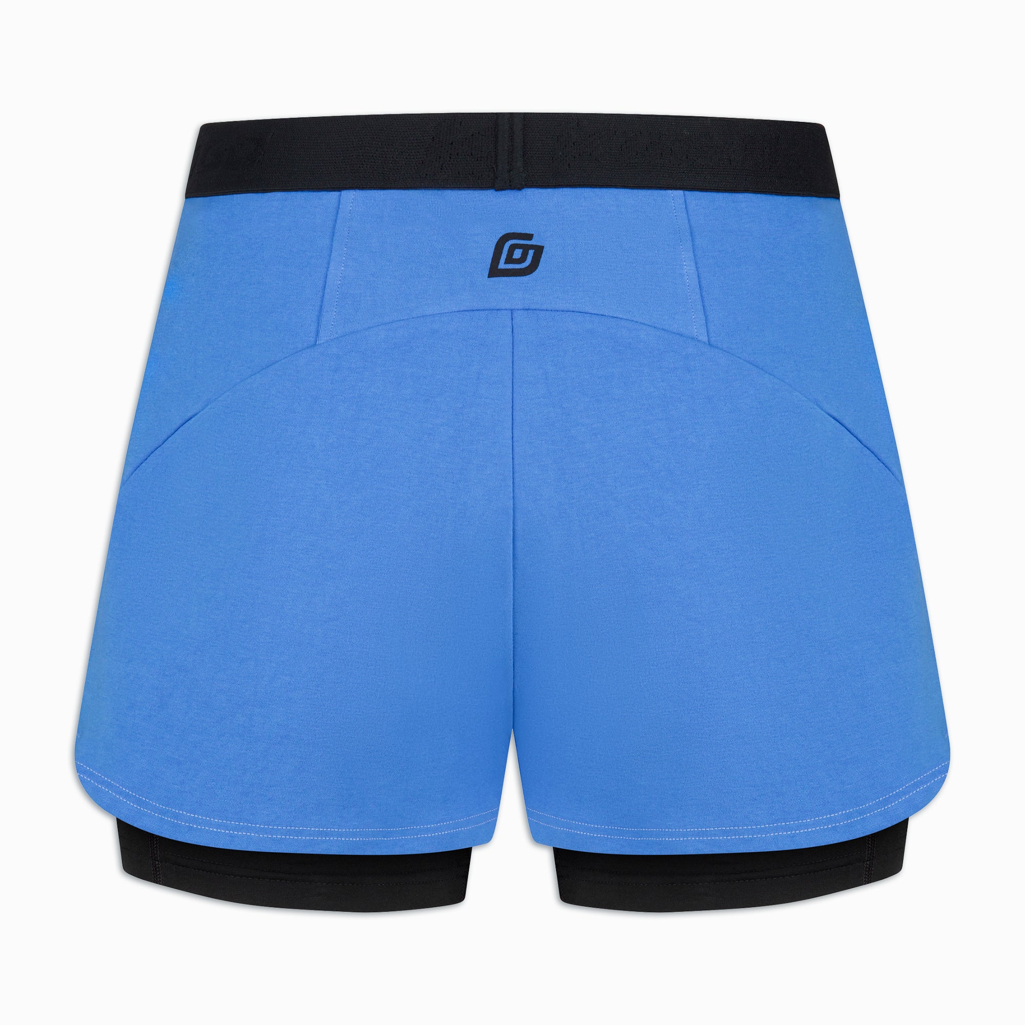 Damen Laufshorts 2-in-1 Blau mit schwarzer Innen-Tight – Rückseite