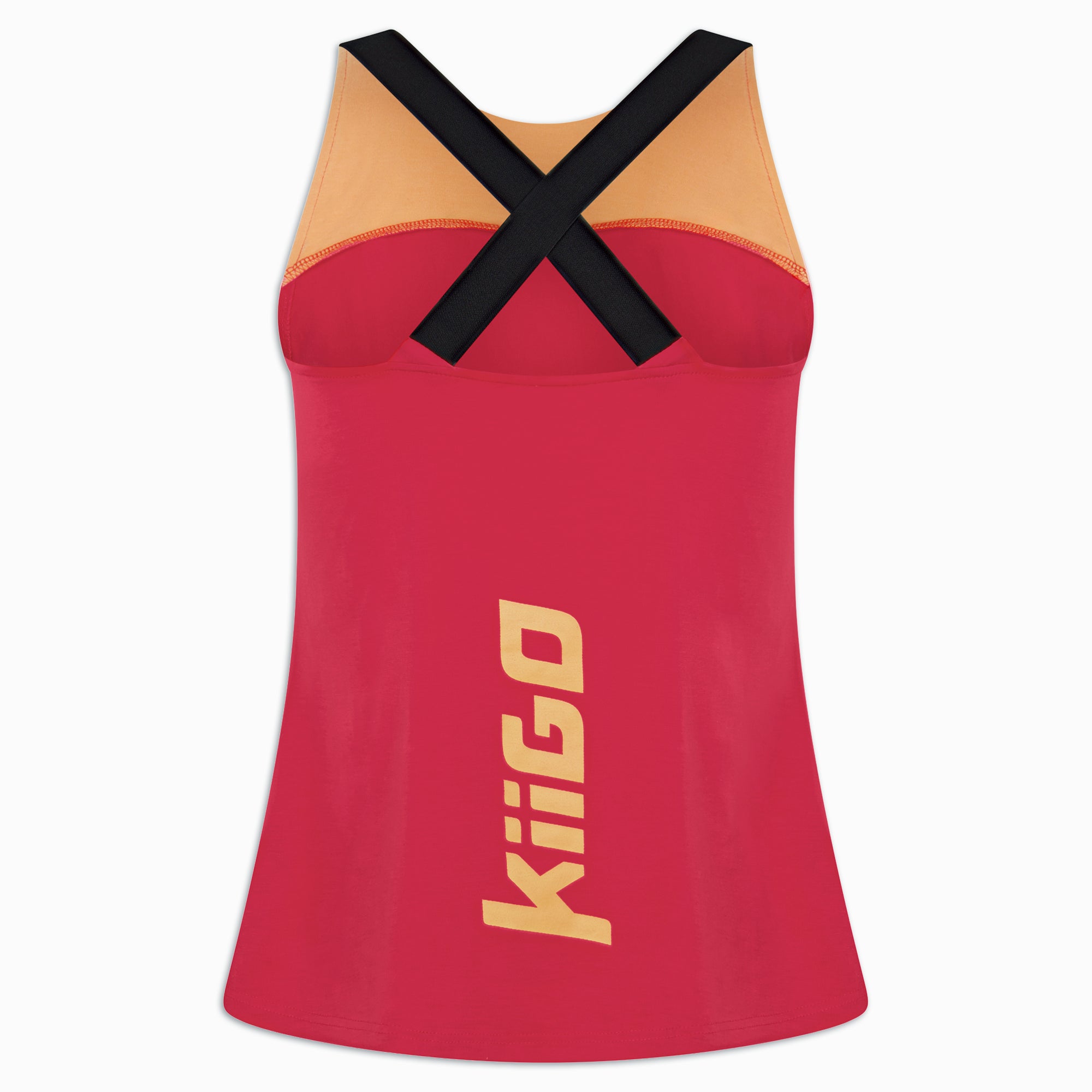 Damen Sport Tanktop Rot mit Peach-Einsatz und Kreuzträgern – Rückseite