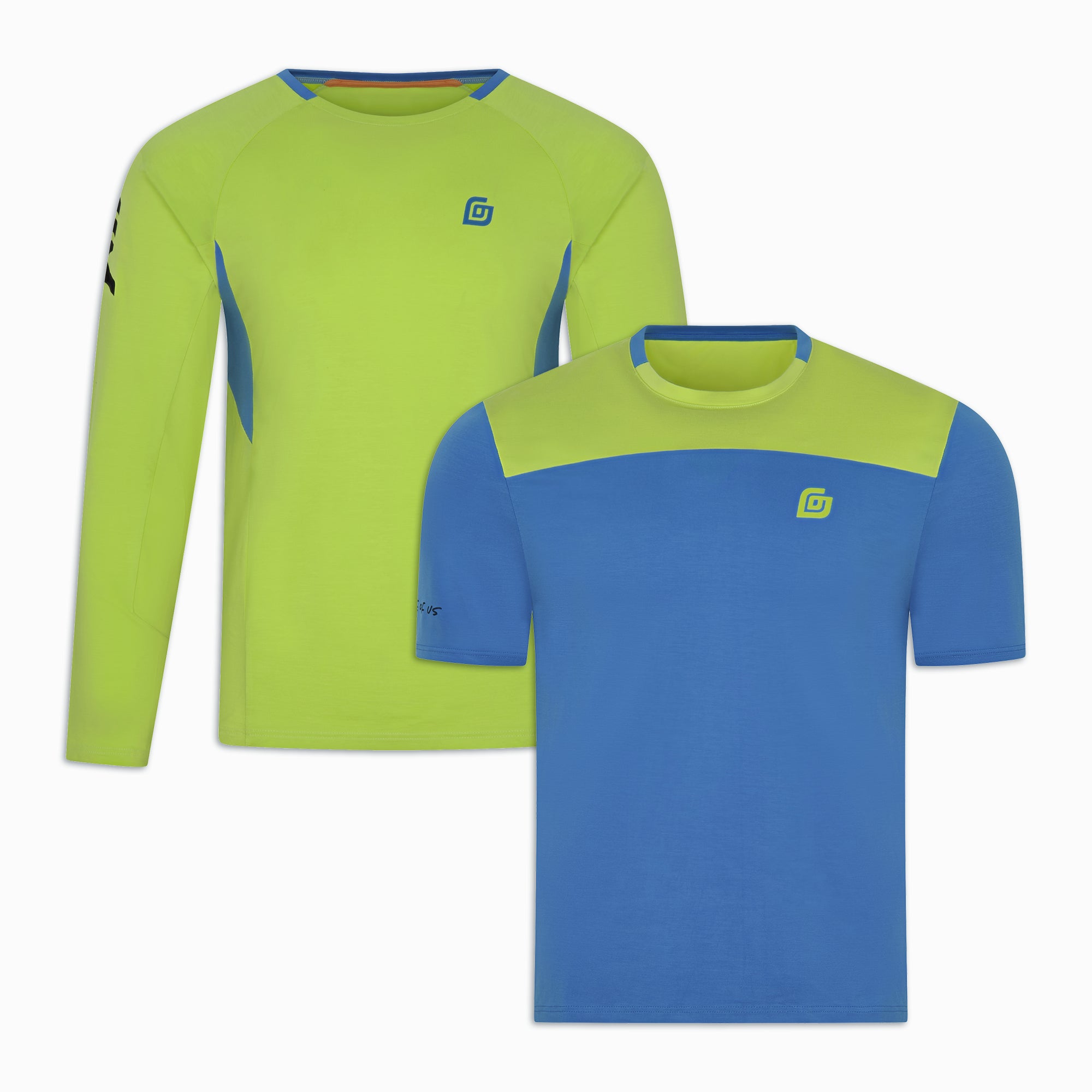 KiiGo Produktkombination Longsleeve in Limettengrün-Blau und Loose Fit T-Shirt in Blau-Lime aus Tencel