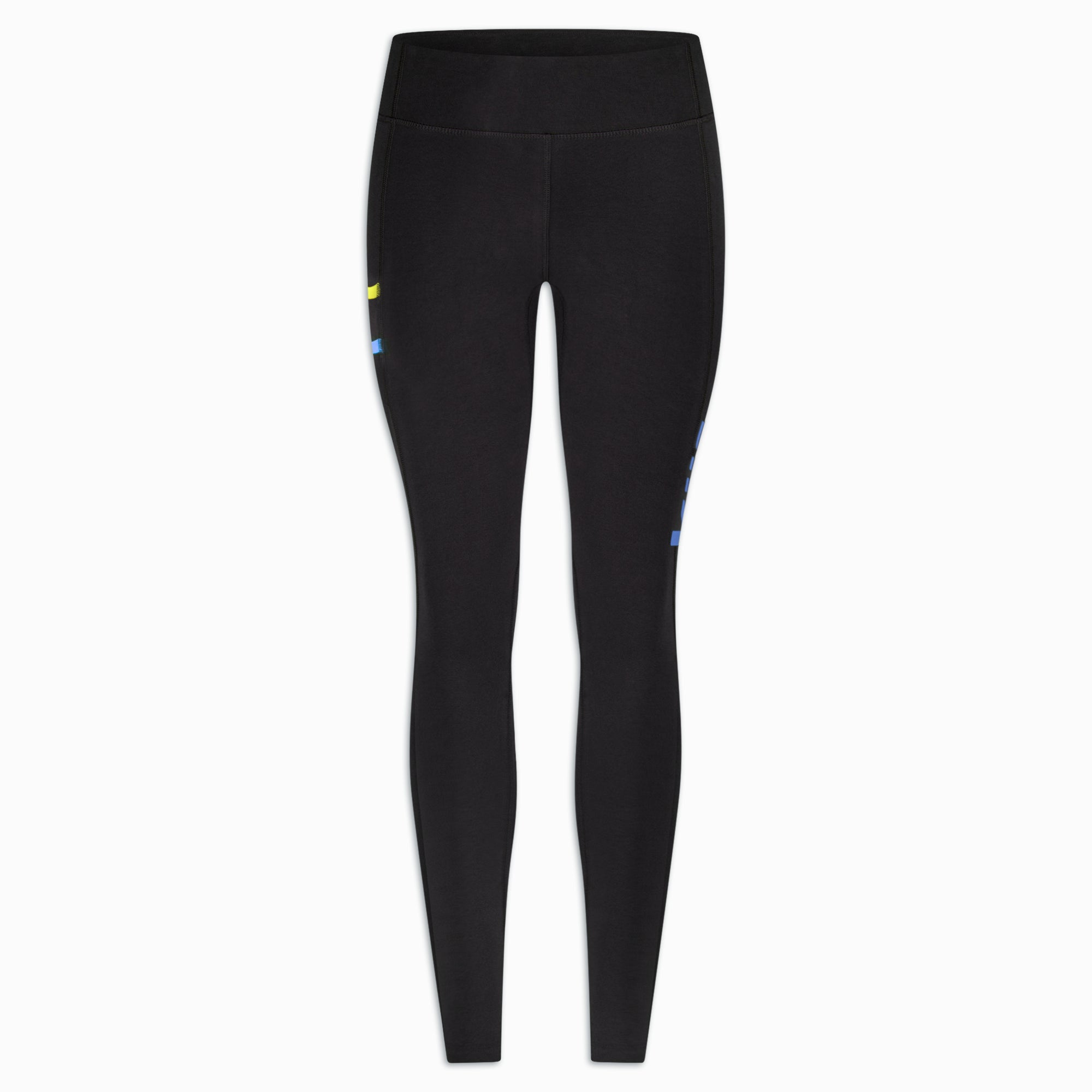 Damen Lauf-Leggings Schwarz mit Neon-Akzenten – Seitenansicht