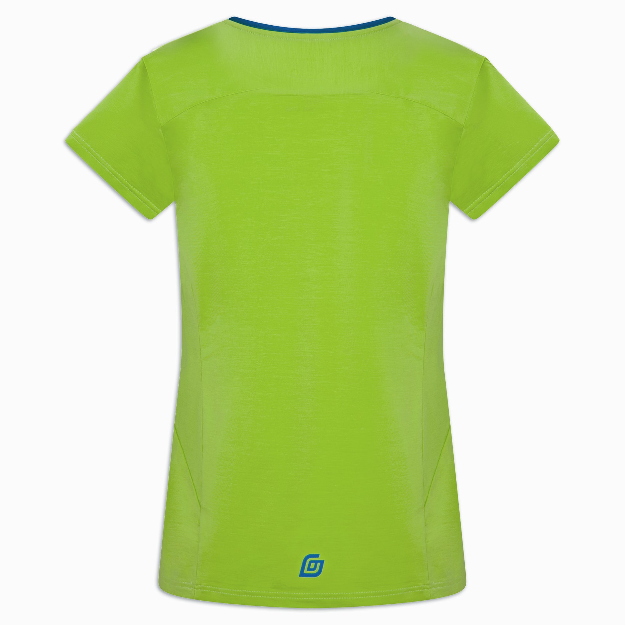 Damen Laufshirt Limepunch Grün mit Blau-Kragen – Rückseite
