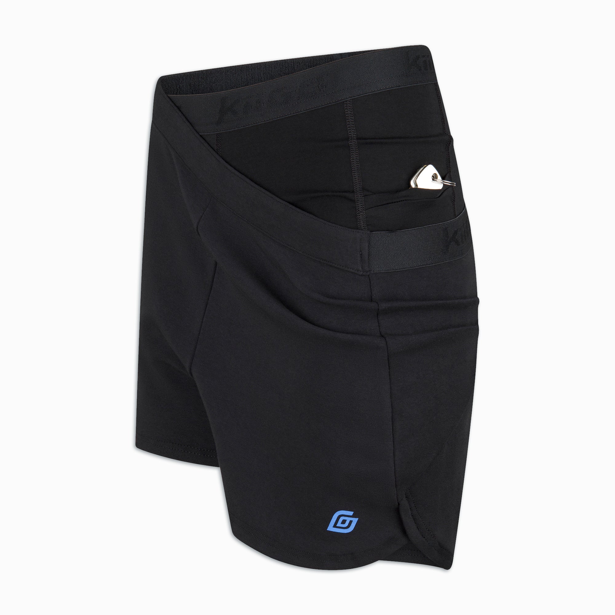 Damen Laufshorts 2-in-1 Schwarz mit schwarzer Innen-Tight – Schlüsseltasche